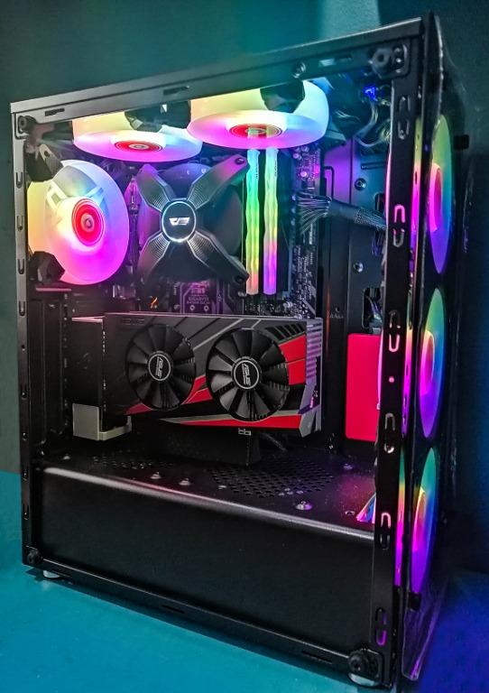 Gaming computer set (Category: Desktops) located in Manila. Submitted by raspororo (Listing ID 1034565075, Image 1). Description: GAMING PC (FOR SALE) Price is negotiable Processor: Ryzen 3 3200g Motherboard: b450m Gigabyte DS3H RAM: 16gb (2x8gb) Klevv Cras RGB 3200mhz GPU: Asus GTX 1050 PSU: Corsair CV450 watts 80+ Bronze SSD: 240gb Ramsta HDD: 1tb Western Digital Fans: 6pcs Inplay Ice Tower RGB Fans with hub and remote CPU Cooler: Darkflash Tal
