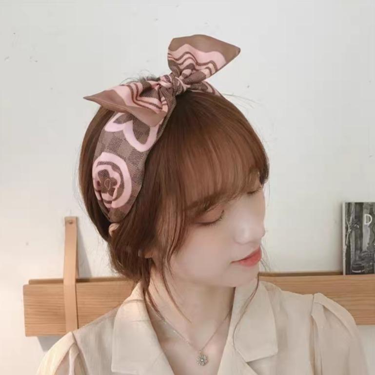 In-Stock Korean Hair Band (Satin Material LV Monogram Print Bow)