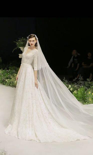 Lace Wedding Gown three quarter sleeves and adjustable back