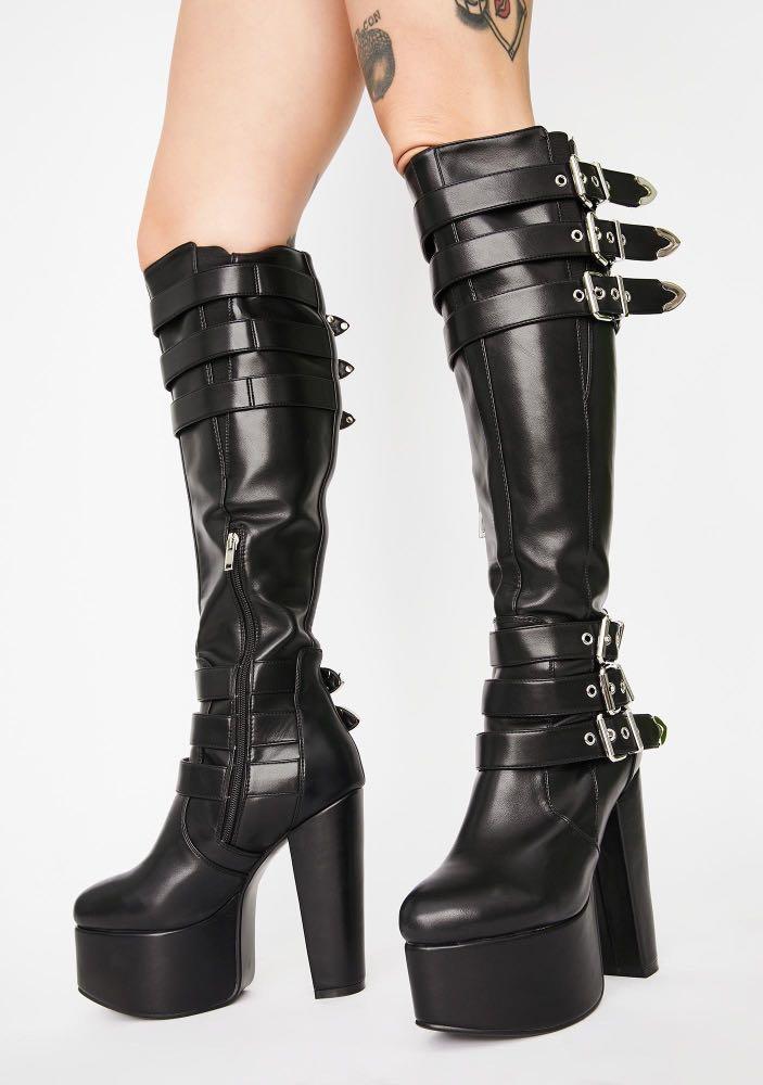 Lamoda Black Buckle Knee High Boots Dollskill