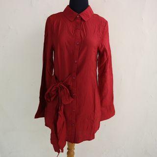 [NEW] Pomelo - Red Tied Waist Shirt (Kemeja Merah)