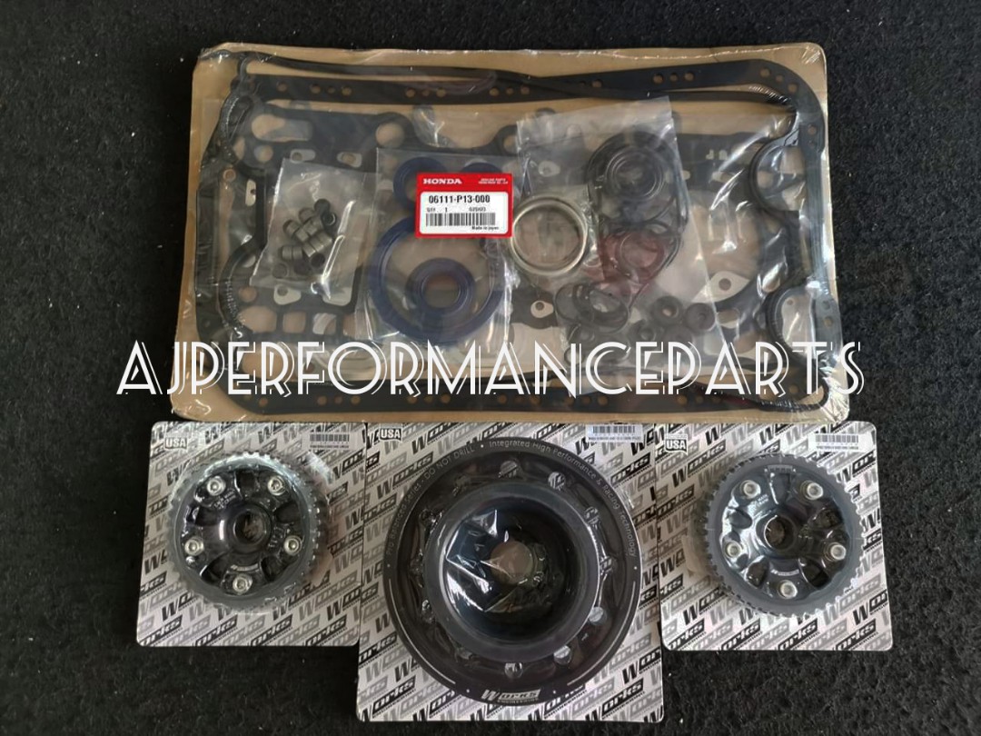 SET HONDA H22A OVERHAUL GASKET WITH WORKS ENGINEERING CAM PULLEY