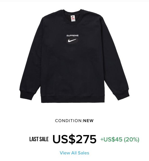 Supreme nike crewneck black on sale