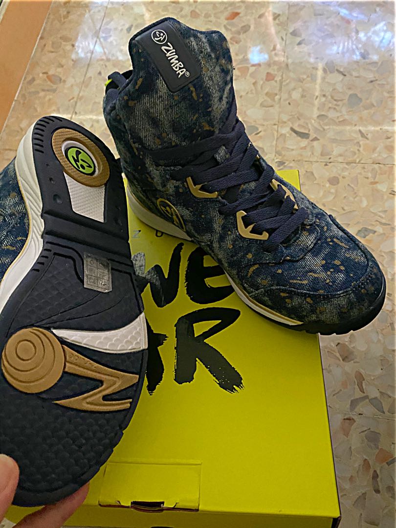 Zumba Energy Boom Shoes Paint Splattered Denim