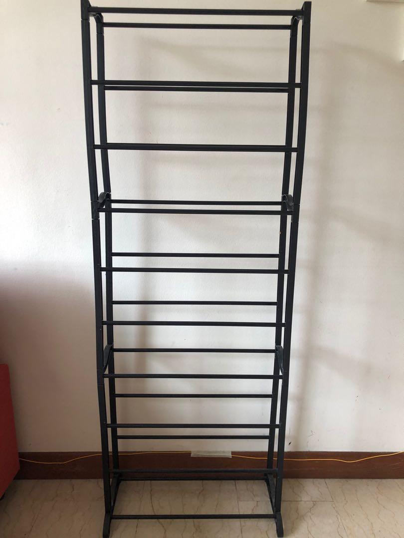 10 tier shoe rack on 10 Tier Black Shoe Rack Furniture Shelves Drawers On Carousell