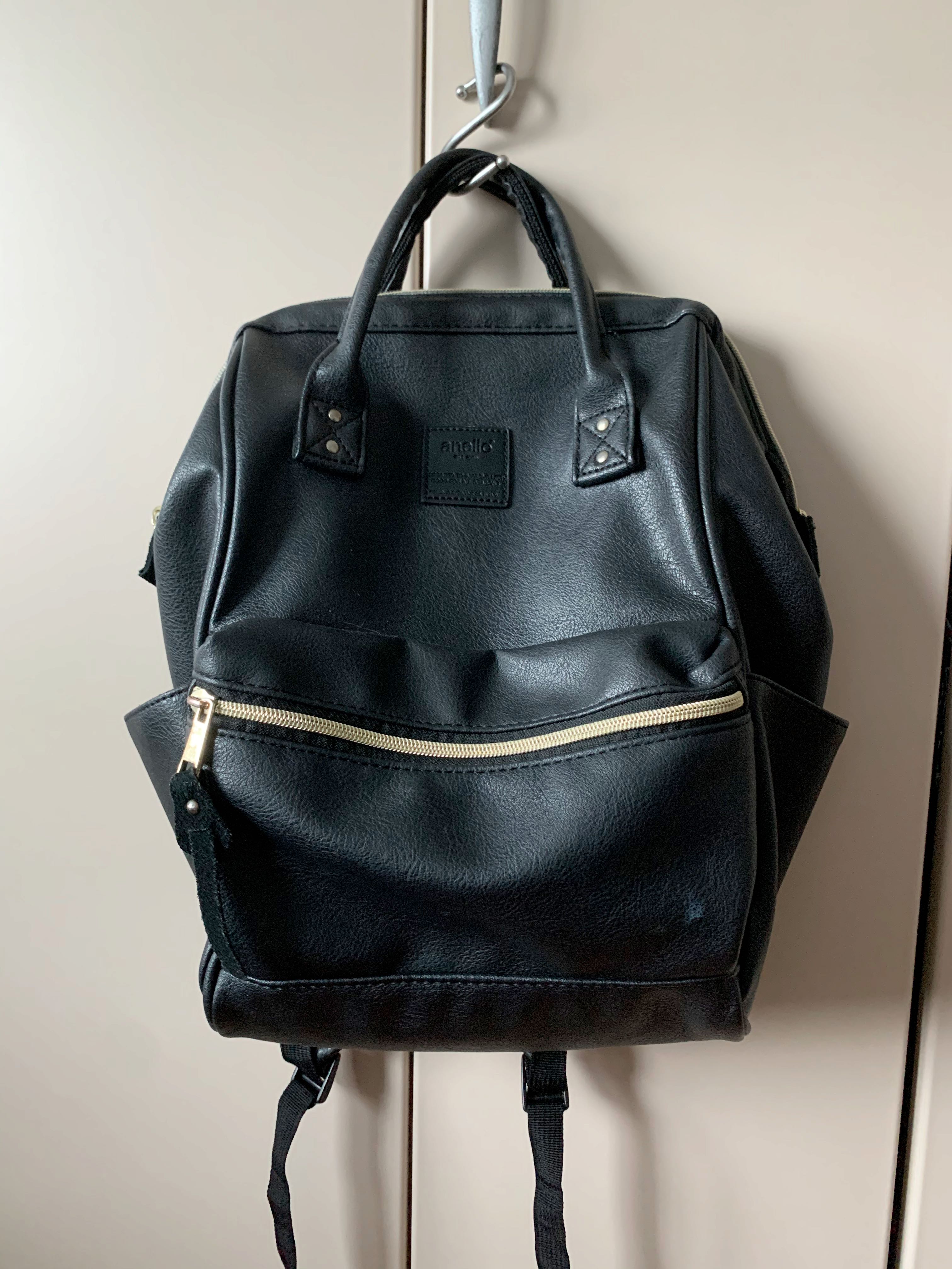anello black leather backpack