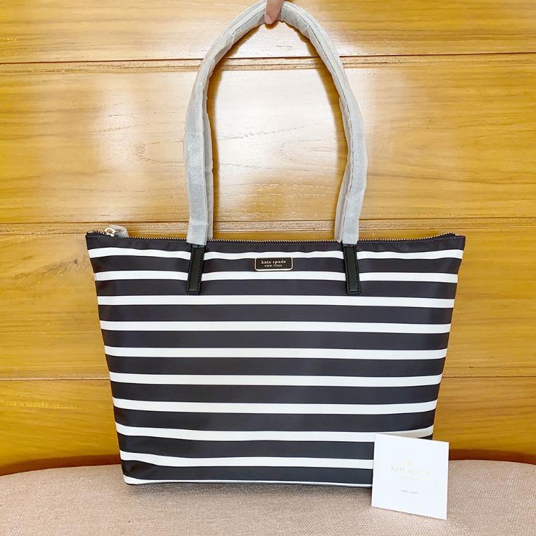 Authentic KATE SPADE Black White Sailing Stripe Hayden Nylon Tote Bag  WKRU6536, Women's Fashion, Bags & Wallets, Tote Bags on Carousell