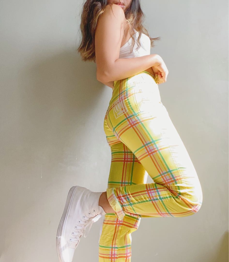 yellow tartan pants