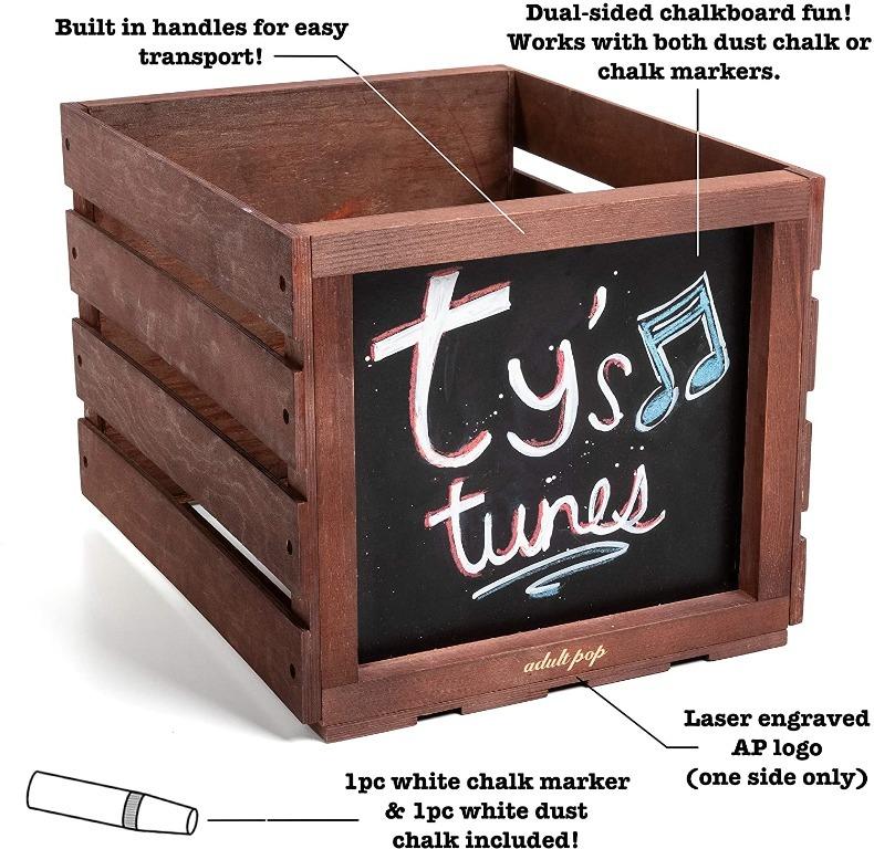Chk Chalkboard Wooden Wood Vinyl Record Holder Storage Crate Box Espresso Brown Everything Else On Carousell
