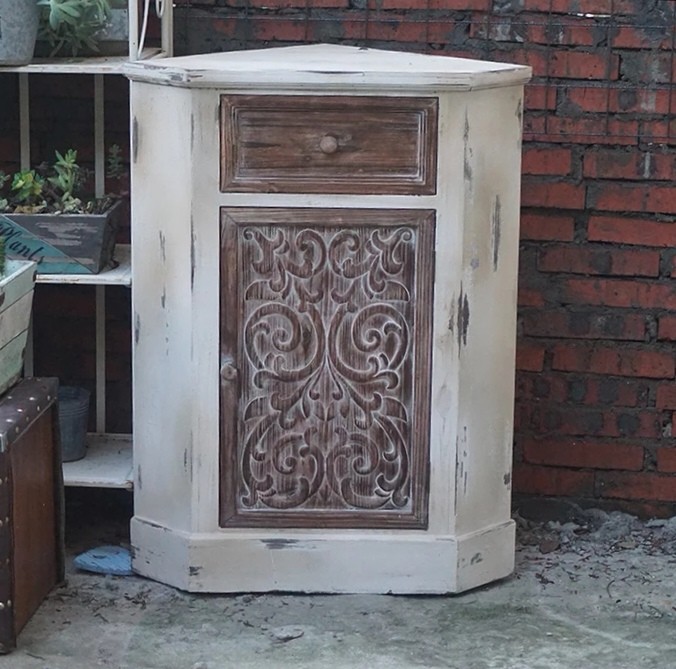 Farmhouse Vintage Distressed Oak Heavy Wood Corner Furniture