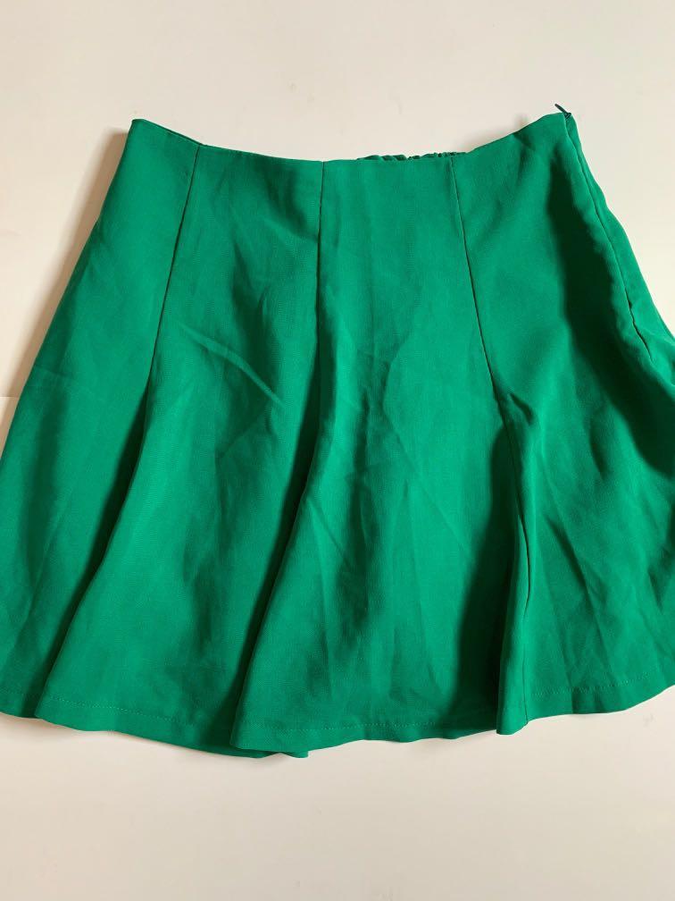 Green Skater Skirt with Belt Loops Women s Fashion Bottoms
