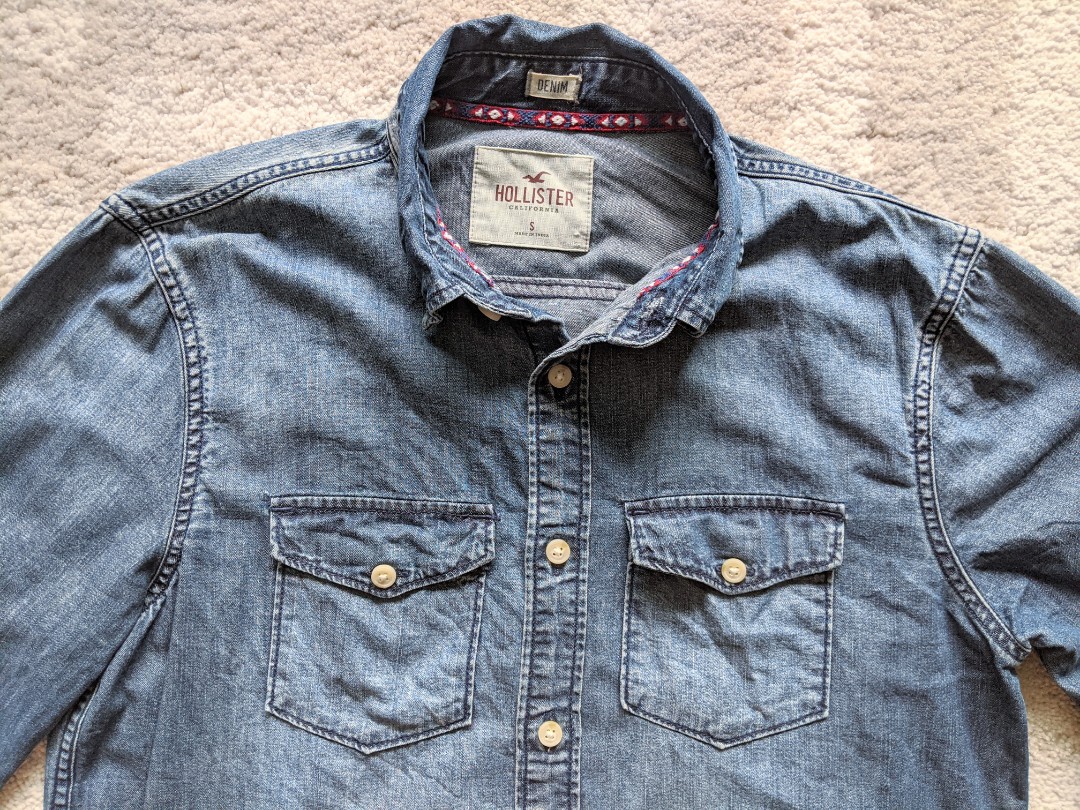 Hollister denim shirt best sale mens