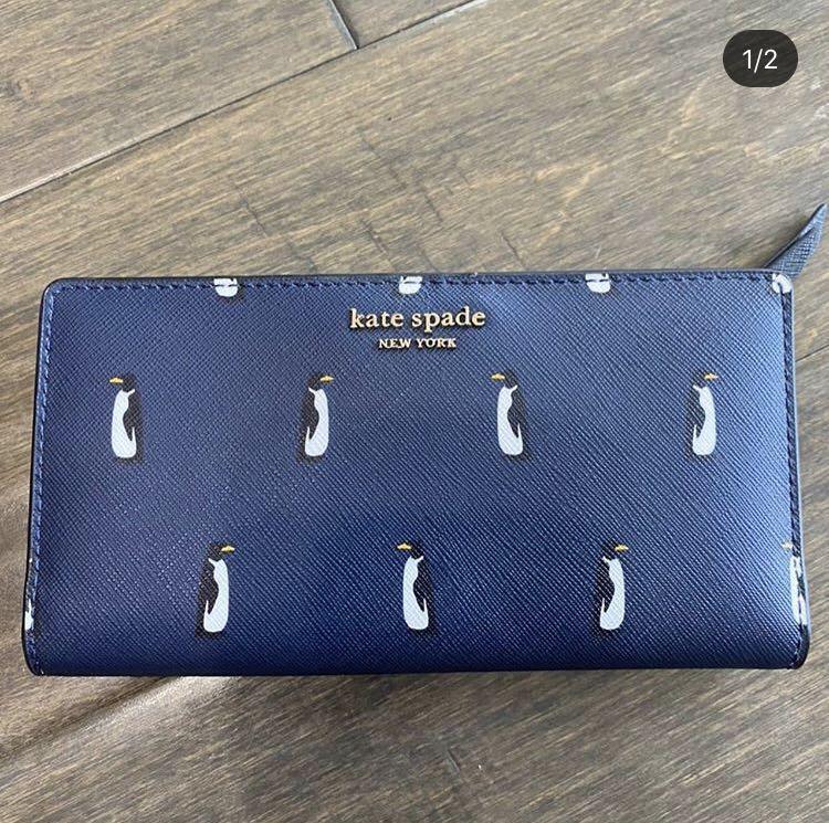 Kate Spade Cameron Penguin Large Slim Bifold Wallet in Navy Multi, Luxury,  Bags & Wallets on Carousell