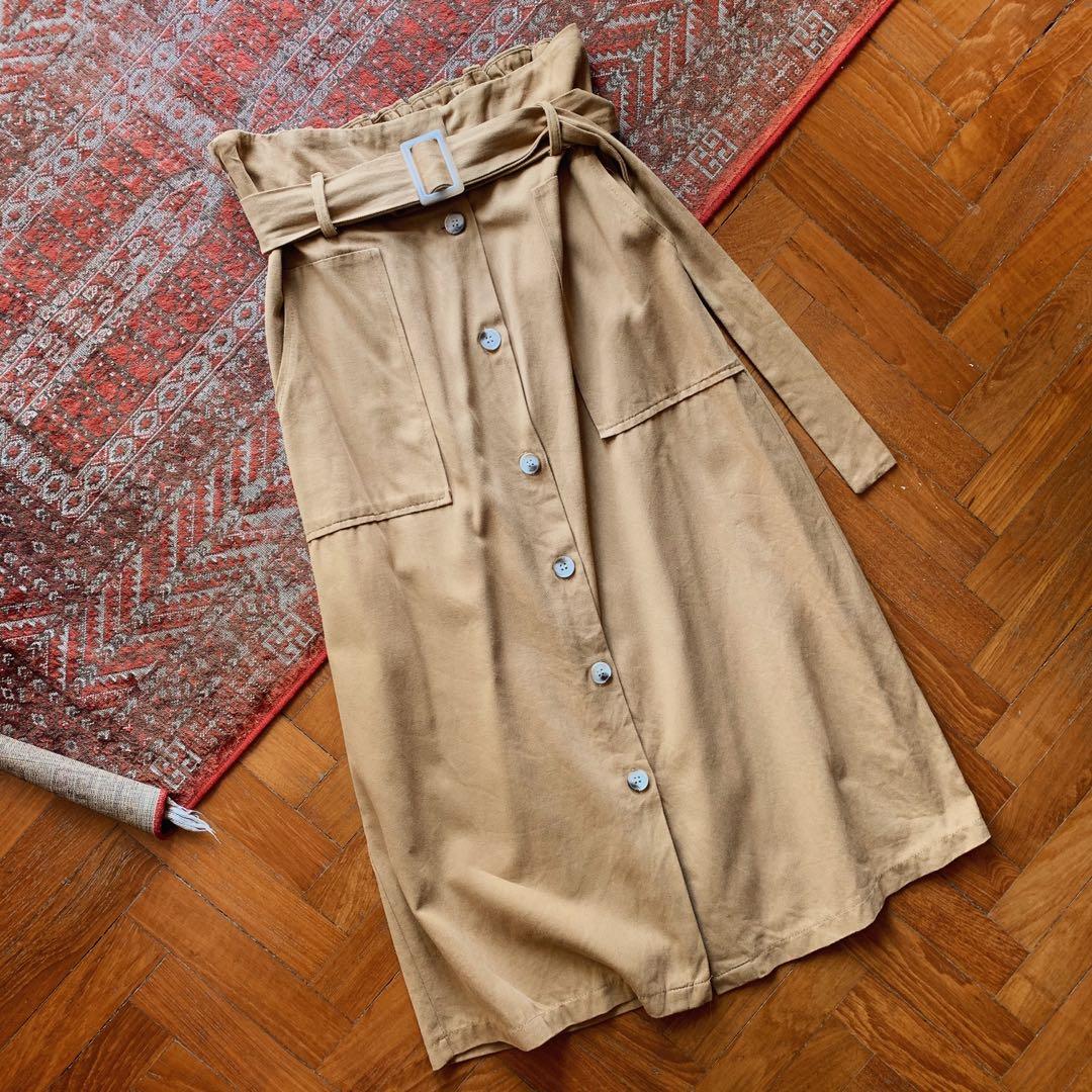 Khaki paperbag midi skirt discount