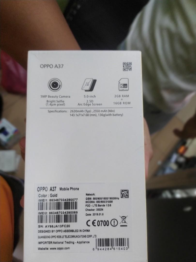Oppo a37 smart phone (Category: OPPO) located in Makati City. Submitted by budgetappliance (Listing ID 1034697640, Image 2). Description: oppo a37 smart phone 2gb ram 16gb ROM brand new also available ws price for inquiry pls text or call 09288087549.