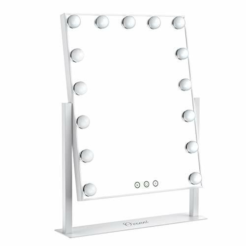 Ovonni Tabletop Lighted Vanity Mirror with 15 Dimmable Bright LED Lights Bulbs Illuminated Cosmetic Makeup Mirror Dressing Table Standing Mirrors with Touch Screen 3 Color Mode Everything Else on Caro...