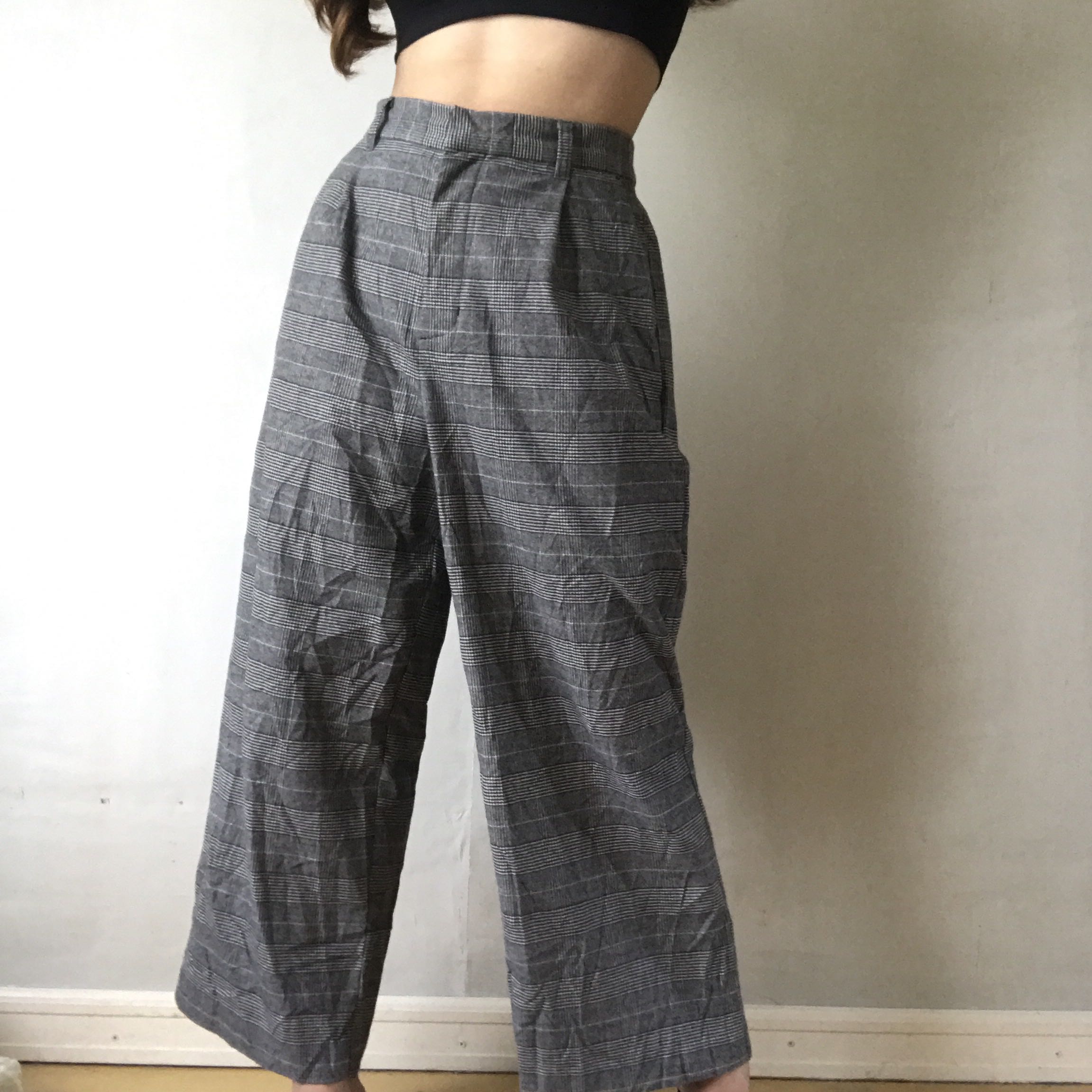 plaid wide leg pants
