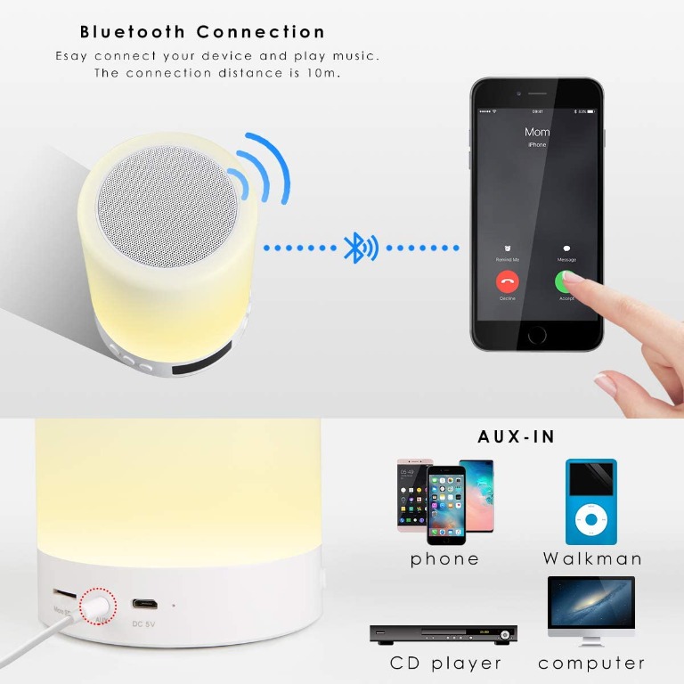 Portable Night Light with Wireless Bluetooth Speaker Touch Control Color LED
