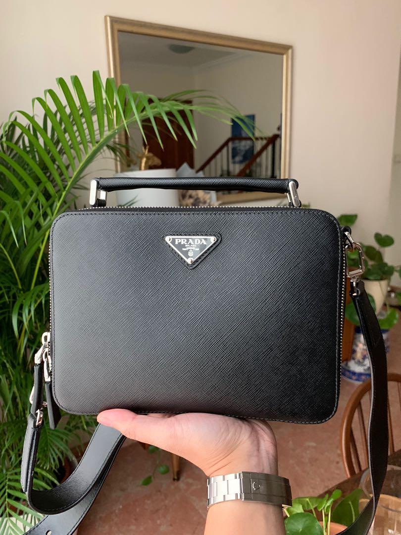 Prada Brique men Saffiano leather cross body sling bag, Luxury, Bags &  Wallets on Carousell