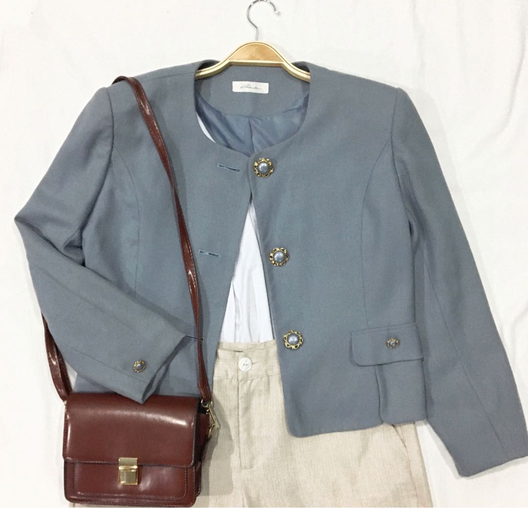 Sky blue blazer, Women's Fashion, Coats, Jackets and Outerwear on Carousell