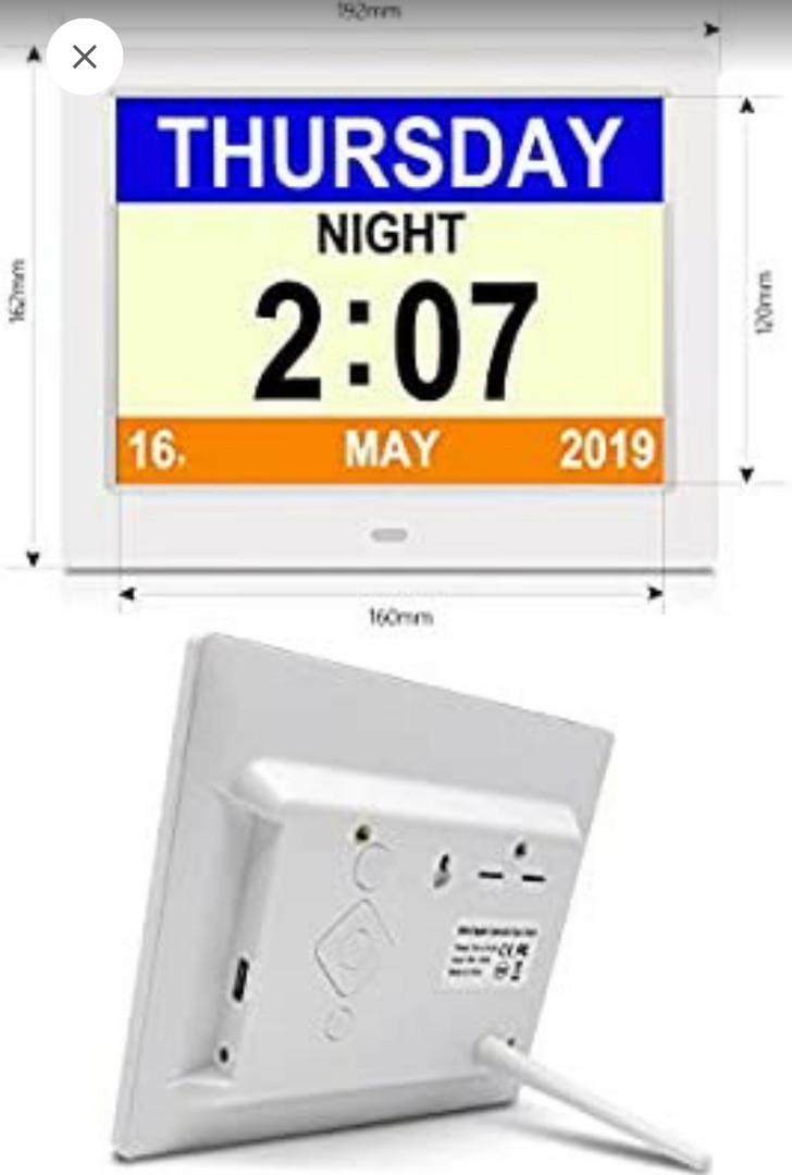 SSA Dementia Clock, 8" Day Clock Clear Large NonAbbreviated Day & Month Wall hanging Desk/Shelf