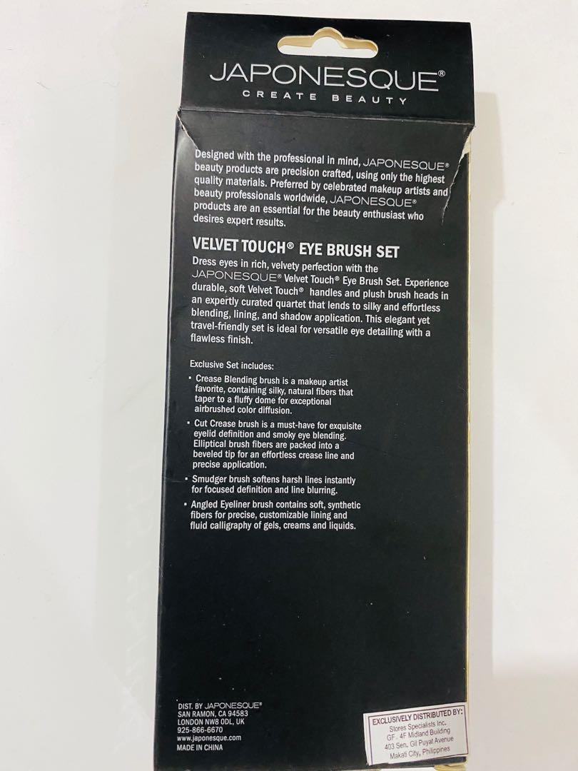 Velvet touch eye brush set (Category: Makeup) located in Manila. Submitted by elvbee (Listing ID 1034657442, Image 3). Description: From website: Exclusive Set includes: • Crease Blending brush is a makeup artist favorite, containing silky synthetic fibers that taper to a fluffy dome for exceptional airbrushed color diffusion. • Pointed Crease Blending brush has a uniquely designed brush head to easily blend color into the eye crease area. The sp