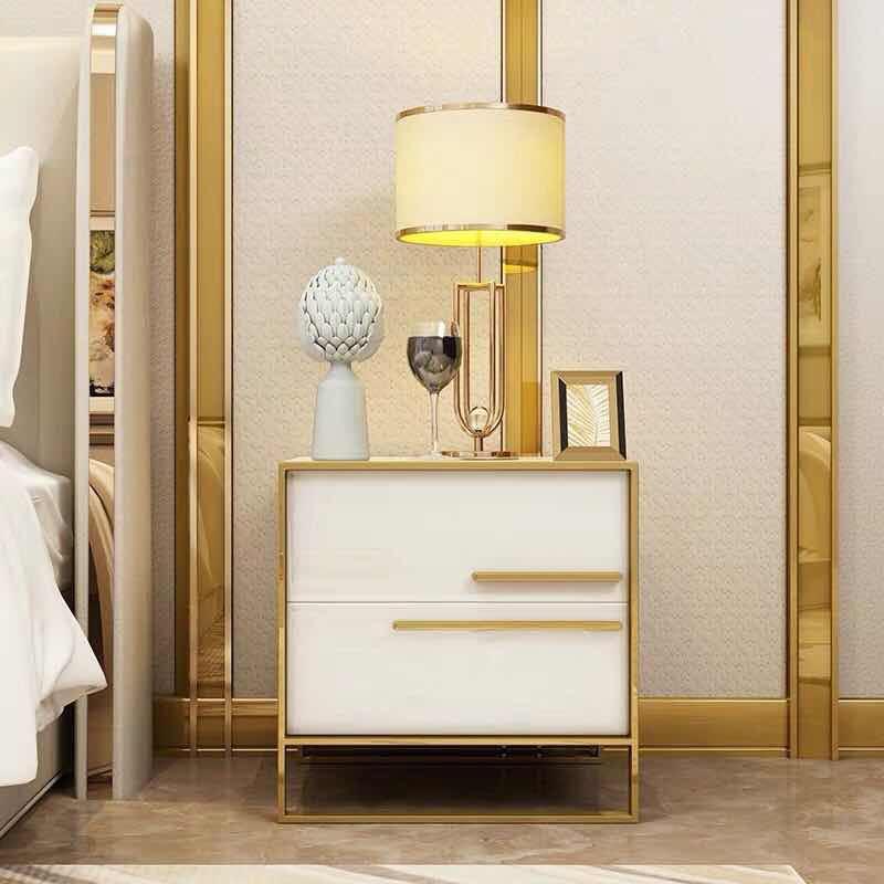 Luxury White & Gold Bedside Drawers Table, Furniture & Home Living