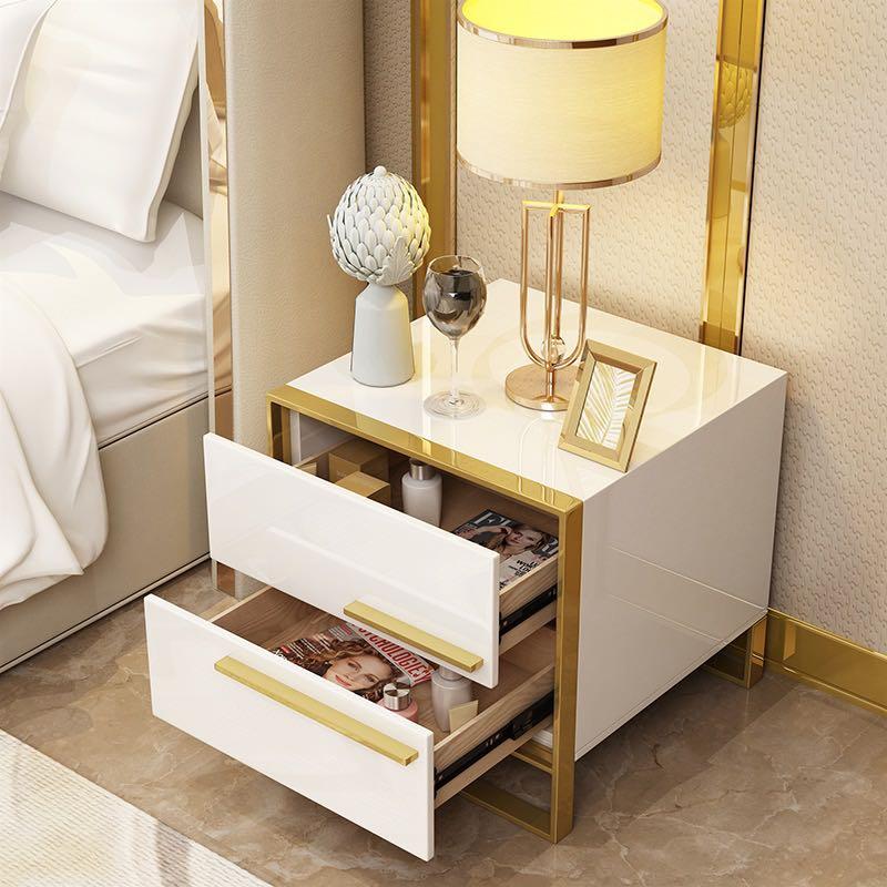 Luxury White & Gold Bedside Drawers Table, Furniture & Home Living