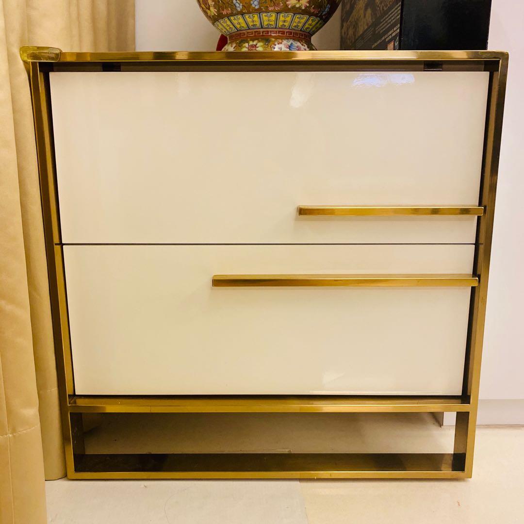 Luxury White & Gold Bedside Drawers Table, Furniture & Home Living
