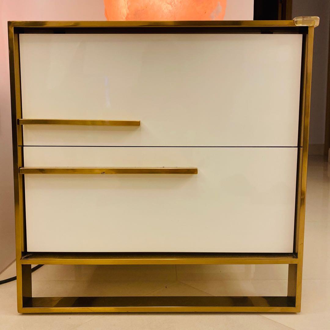 Luxury White & Gold Bedside Drawers Table, Furniture & Home Living
