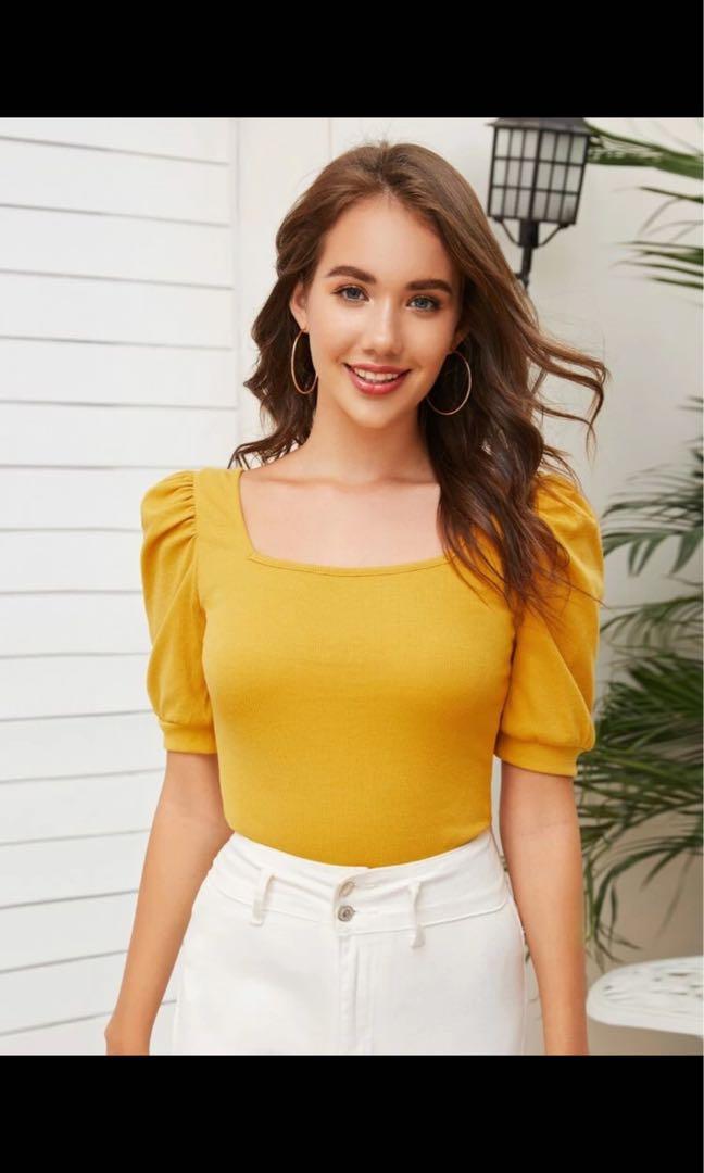 yellow puff sleeve top
