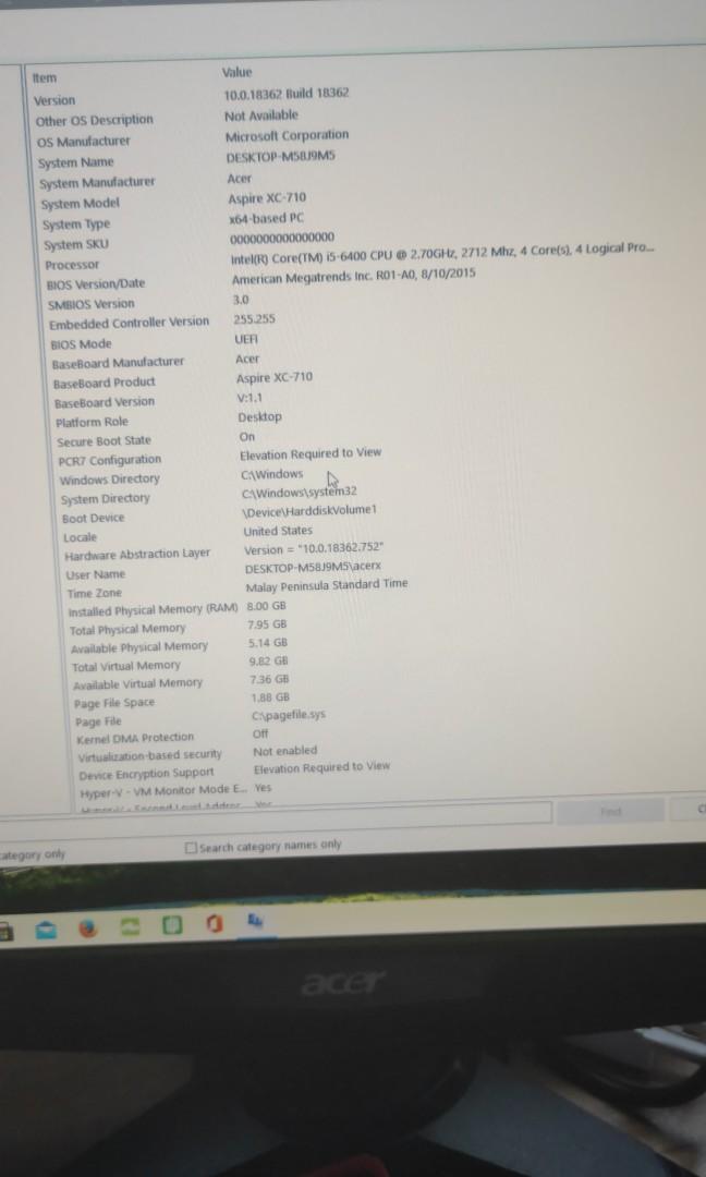 acer desktop computer configuration