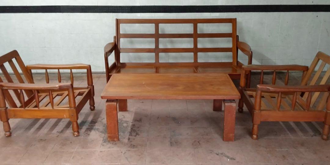 Antique Solid Wood Sofa Set Frame + Table, Furniture & Home Living, Home  Decor, Frames & Pictures On Carousell