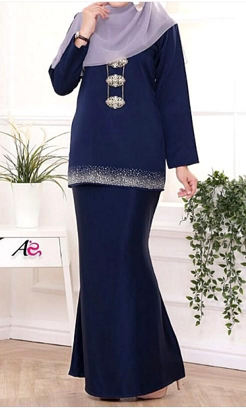 Baju kurung moden dark blue cheap