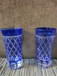 Blue glass/ candle holder- embossed design