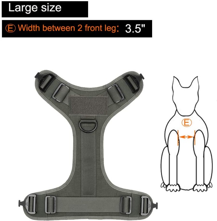 ICEFANG Tactical Dog Harness,4X Metal Buckle Large Neck 18-24;Chest 28-35