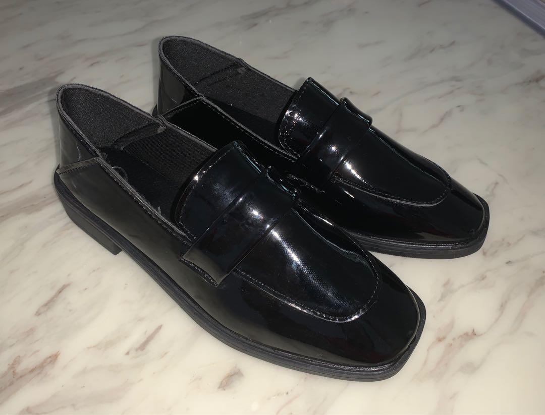 japanese school shoes black square-toed loafers, Women's Fashion ...