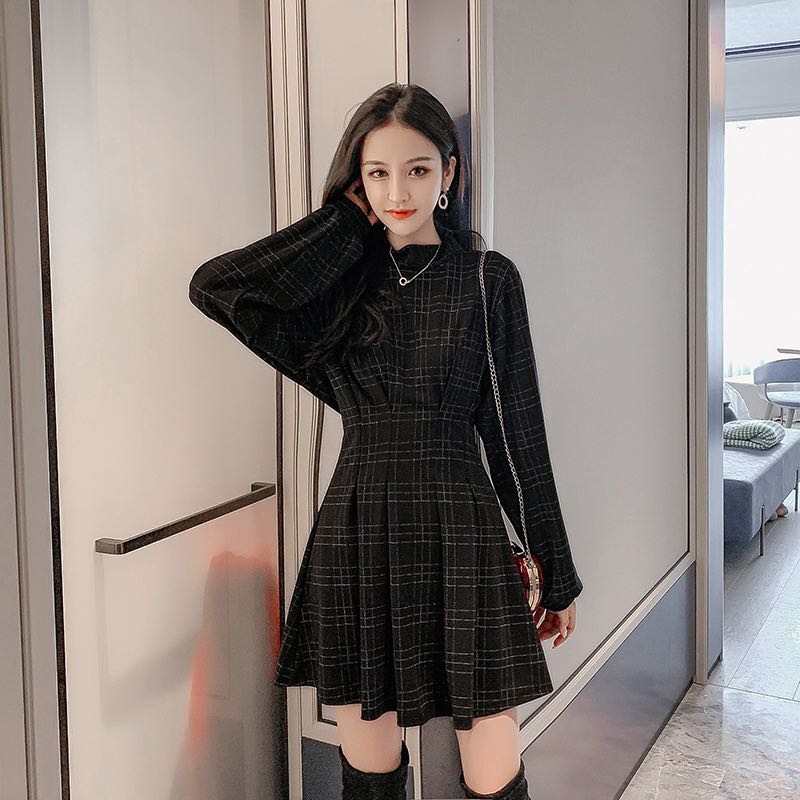 Korean Checkered Shirt Dress korean long sleeve dress ulzzang