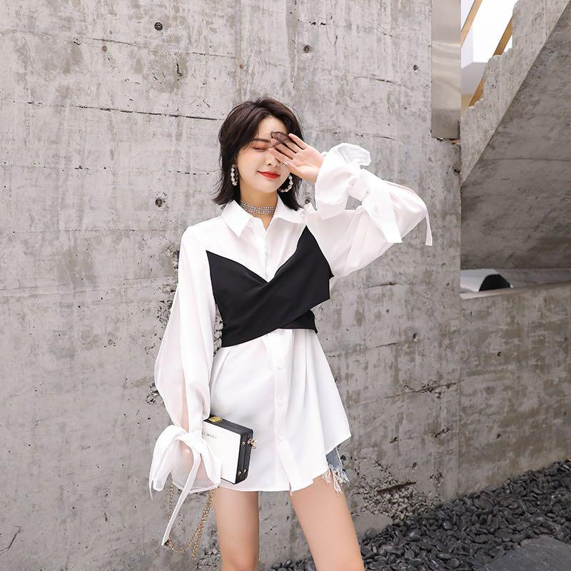 Korean White Dress / korean long sleeve dress / ulzzang oversize blouse / korean  blouse, Women's Fashion, Tops, Sleeveless on Carousell