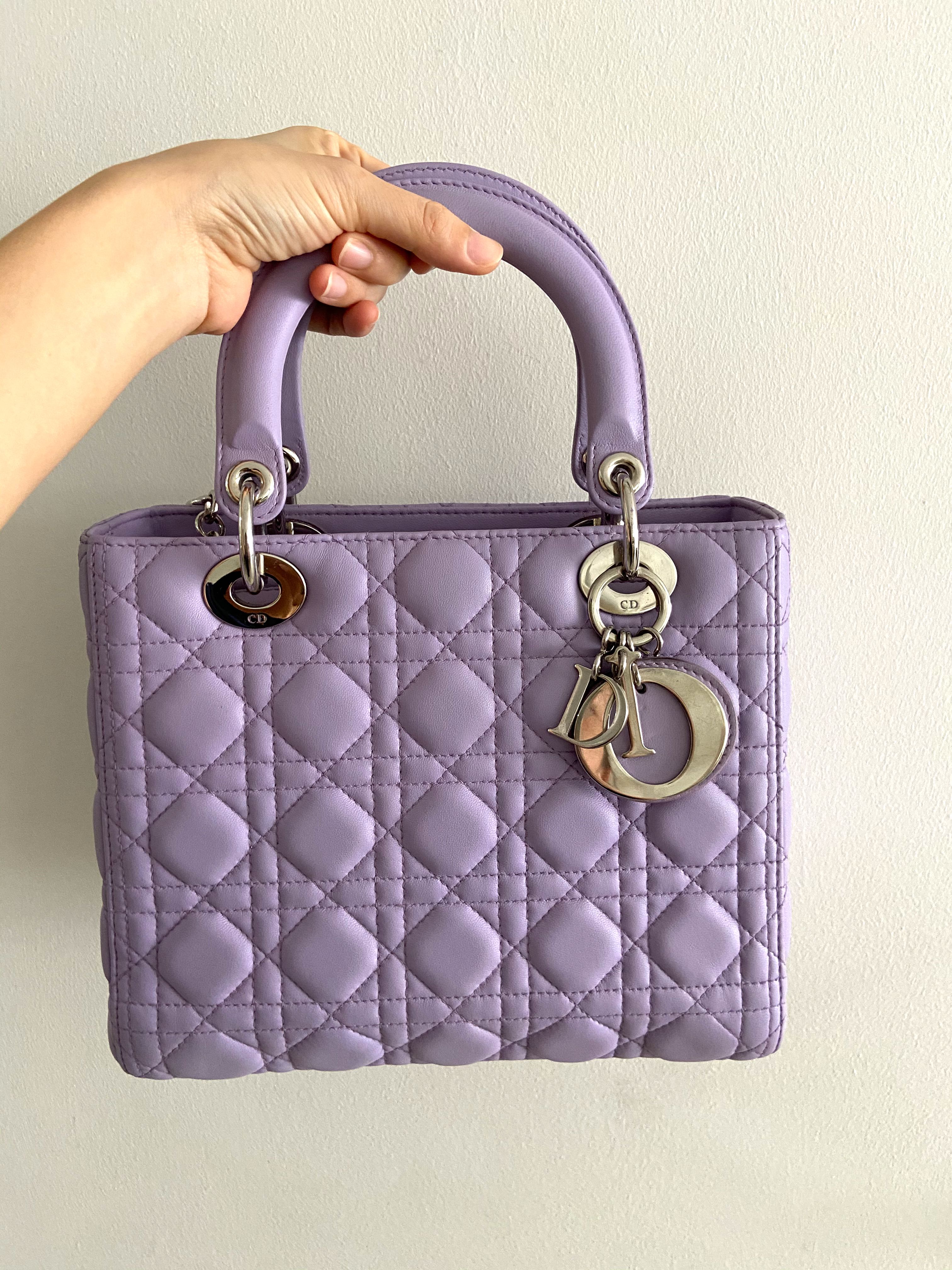 CHRISTIAN DIOR Lambskin Cannage Medium BiColor Lady Dior Pink Purple  791273  FASHIONPHILE