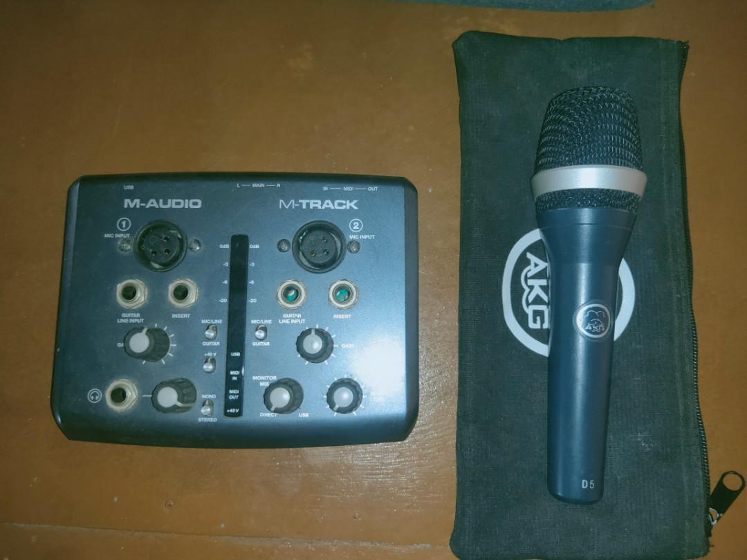 M-audio M-track USB Audio interface & Akg D5 microphone (Category: Microphones) located in Quezon City. Submitted by somic (Listing ID 282710966, Image 2). Description: still available kung nakikita nyo pa tong post. negotiable papo, need cash Lang po, paunahan nalang po, god bless M-audio M-track USB audio interface AKG D5 dynamic microphone all for 12k nego pa. pweding COD nationwide..