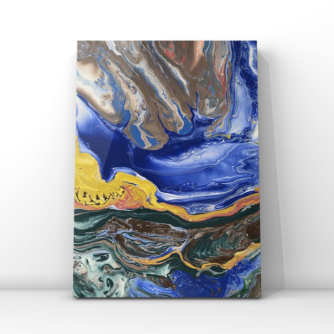 Original blue gold abstract art abstract painting abstract artwork, Design  & Craft, Art & Prints on Carousell