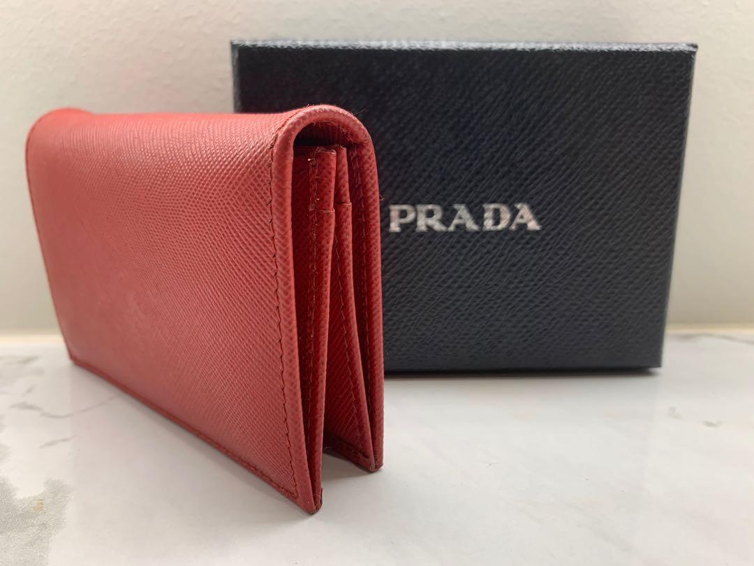 Prada Saffiano Cuir Leather Card Holder w/ Tags - Red Wallets