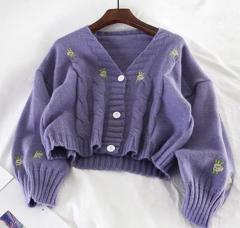 Purple floral cardigan clearance