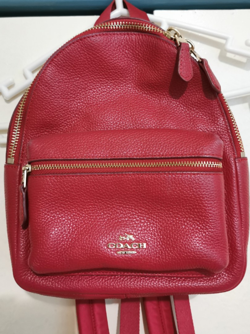 Coach red sales leather backpack