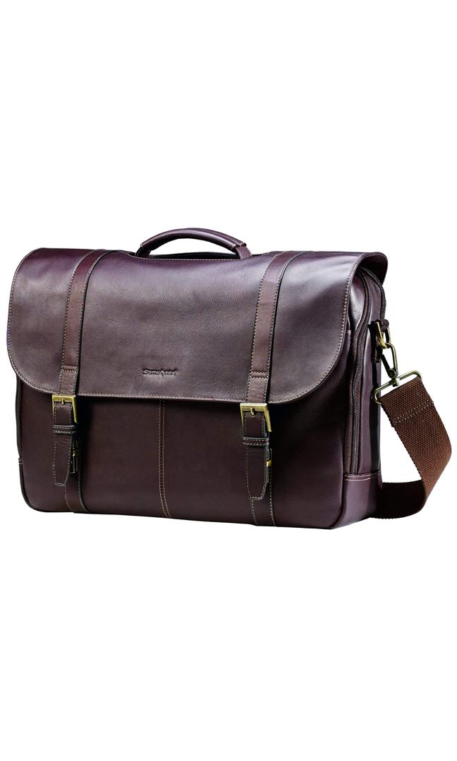 Samsonite Cowhide Leather FlapOver Messenger Bag Laptop, Men's Fashion