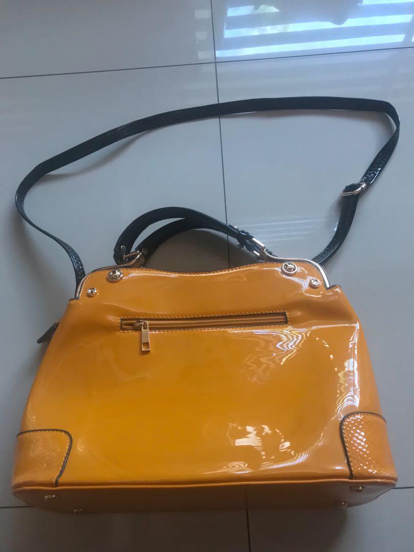 yellow patent leather purse