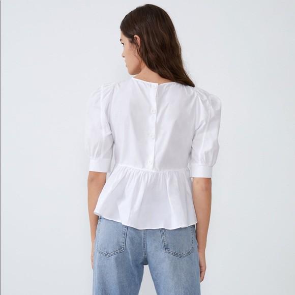 Zara white puff sleeve poplin blouse 