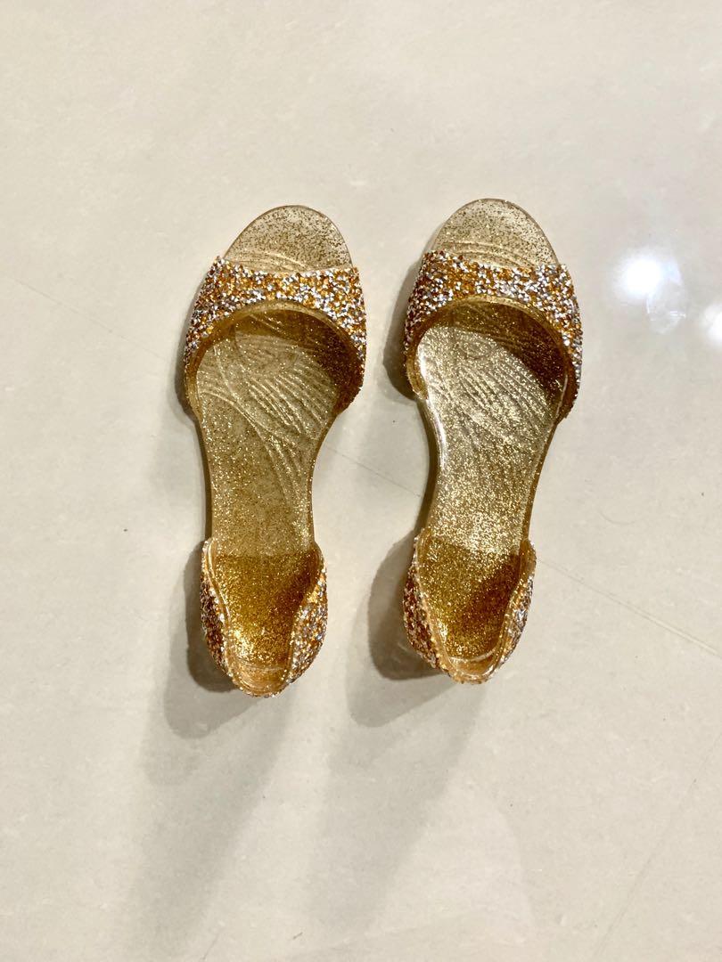 Gold glitter jelly shoes online