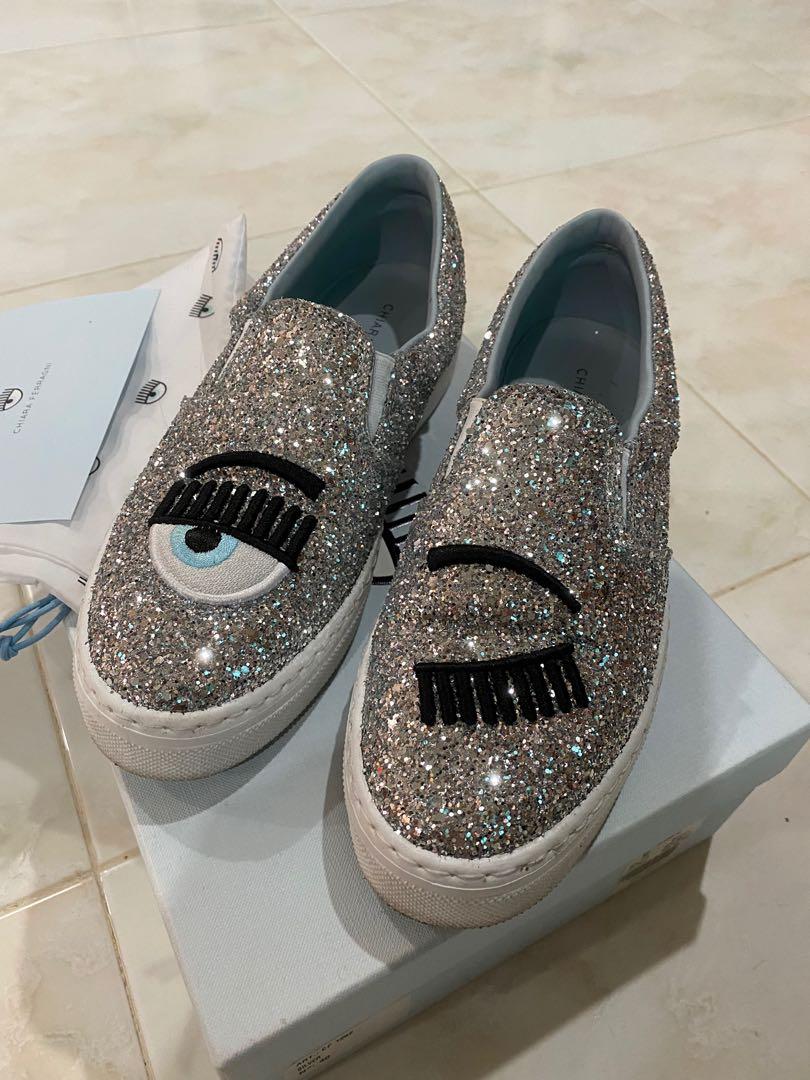 Chiara Ferragni silver glitters sneakers